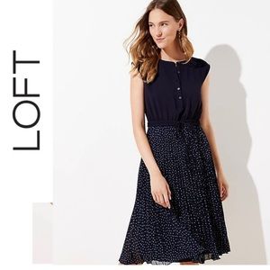 Ann Taylor Loft Pleated Henley Dress for Women Color: Forever Navy
